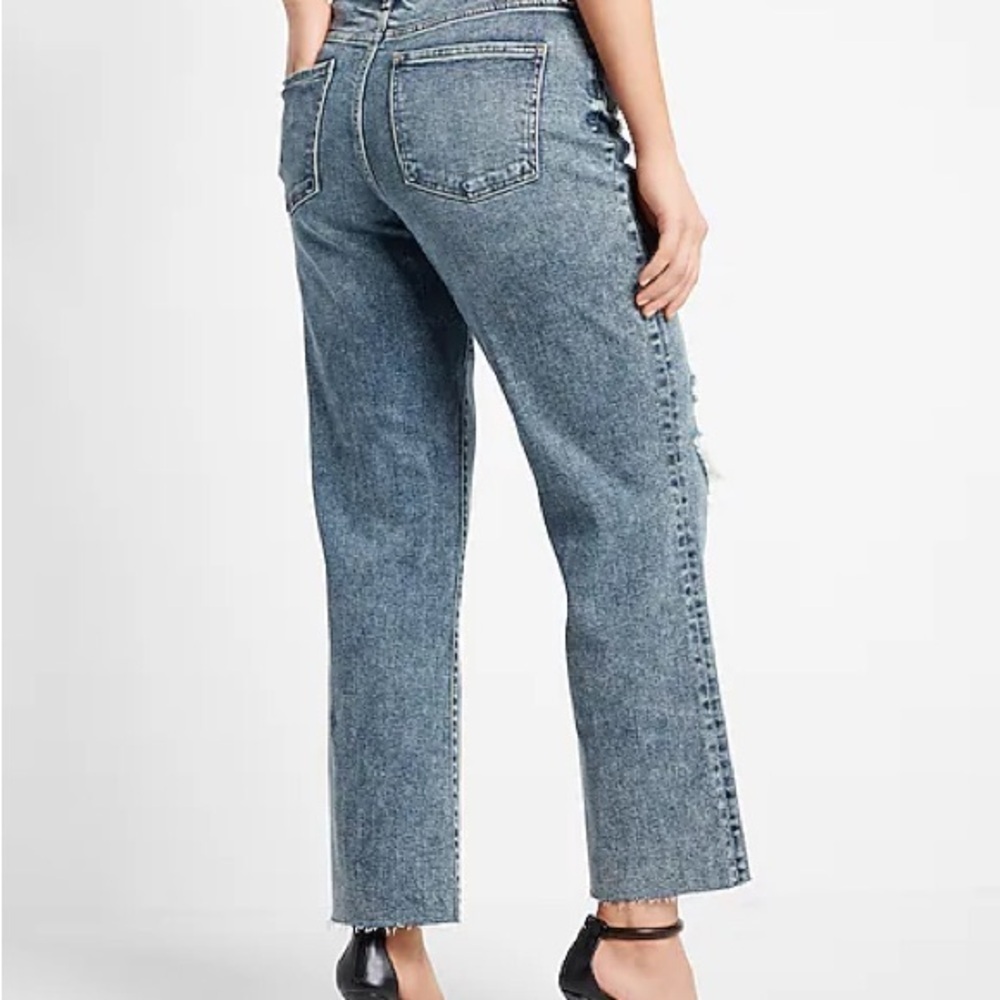 Express Super High Waisted Ripped Modern Straight Jeans - Picture 2 of 9